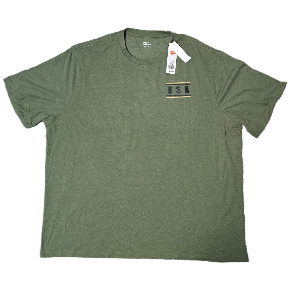 ZELOS Mens USA Flag Graphic‎ T Shirt Green XXL Short Sleeve Crew Neck
(AB)